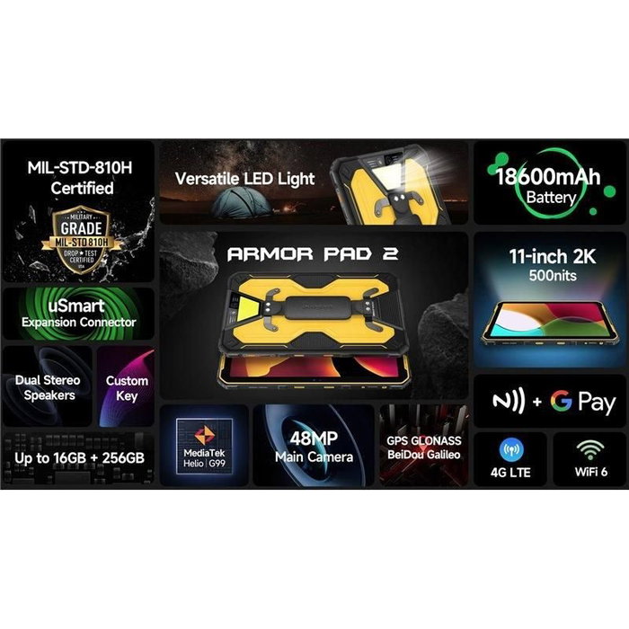 Ulefone Armor Pad 2 Tablet Rugerizada 11'' 8GB 256GB Negro y Amarillo Ulefone Armor Pad 2 Tablet Rugerizada 11'' 8GB 256GB Negro y Amarillo